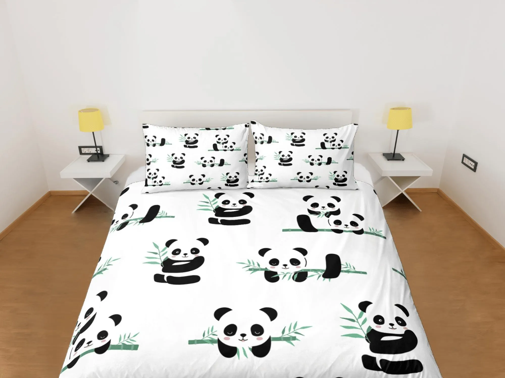 Panda and bamboo duvet cover kids, bedding set full, king, queen, dorm bedding, toddler bedding, aesthetic bedspread, panda lovers gift