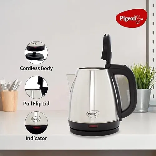 Pigeon 1.5 litre Hot Kettle and Stainless Steel Water Bottle Combo used for boiling Water, Making Tea and Coffee, Instant Noodles, Soup with Auto Shut- off Feature - (Silver)