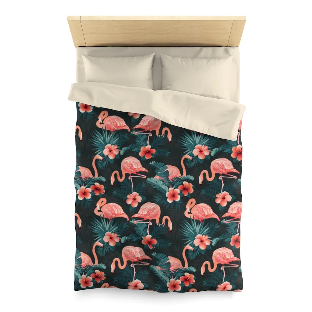 Pink Flamingo Duvet Cover, Tropical Microfiber Full Queen Twin Unique Vibrant Bed Cover Modern Home Bedding Bedroom Décor