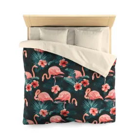 Pink Flamingo Duvet Cover, Tropical Microfiber Full Queen Twin Unique Vibrant Bed Cover Modern Home Bedding Bedroom Décor