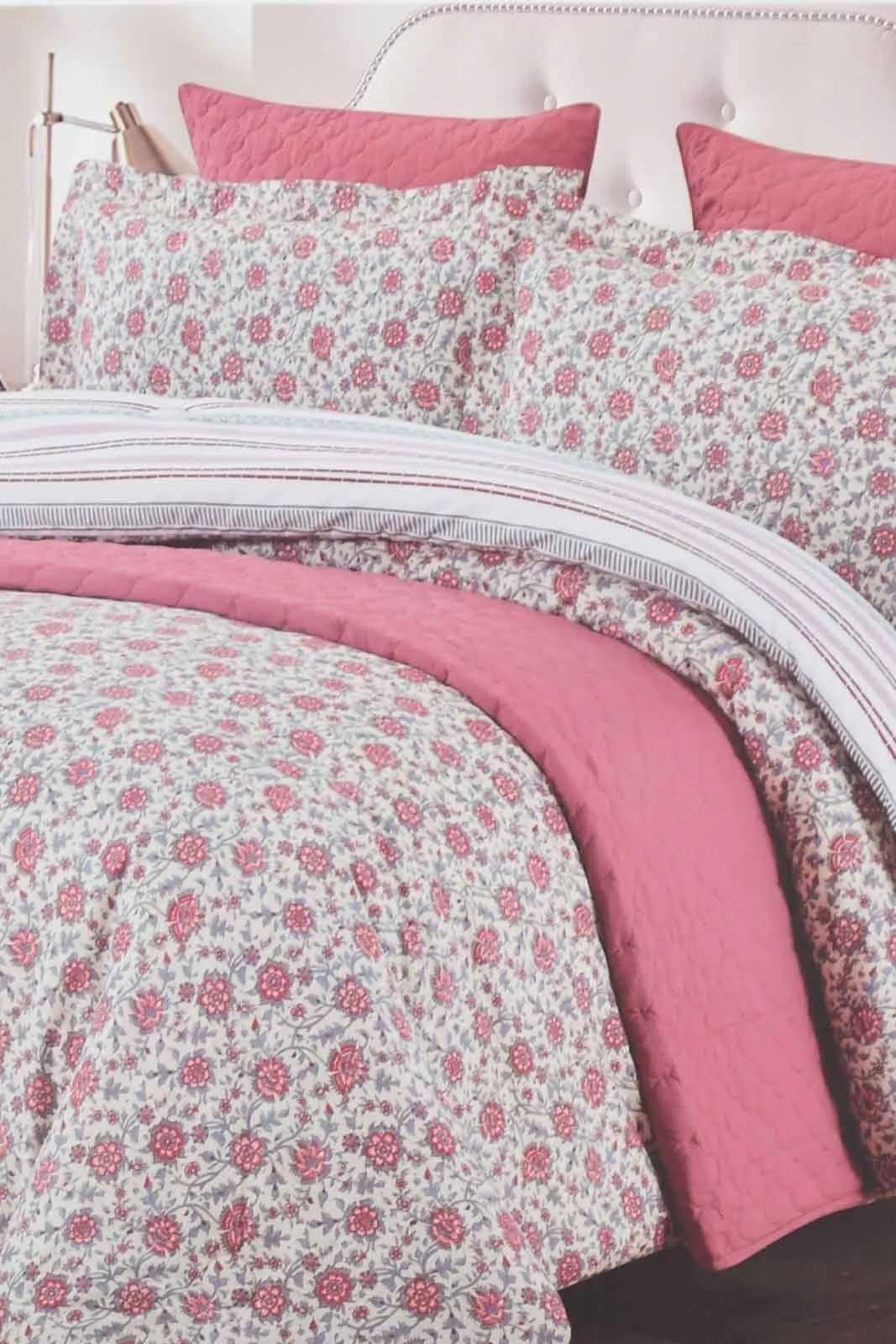 Pink Floral 6-Piece Comforter Set (Double Size)