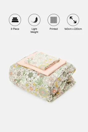 Pink Floral Printed Comforter Set (Single Size)