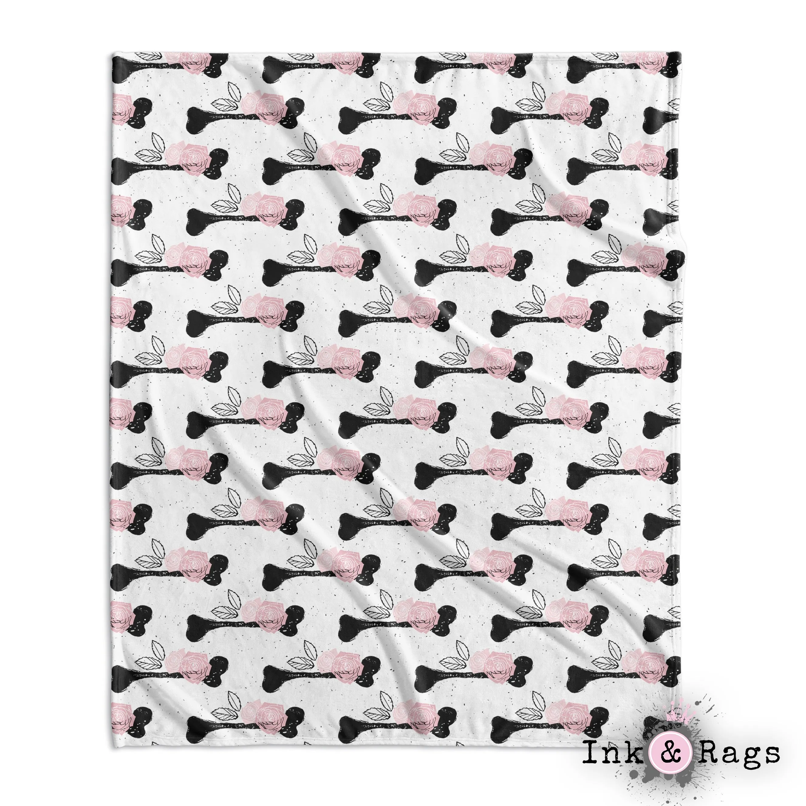 Pink Roses and Black Bones Crib and Toddler Bedding Collection