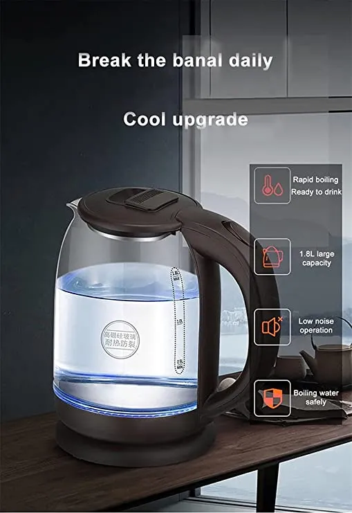 Portable Glass Electric Kettle | Intelligent Temperature Control to Prevent Overheating.