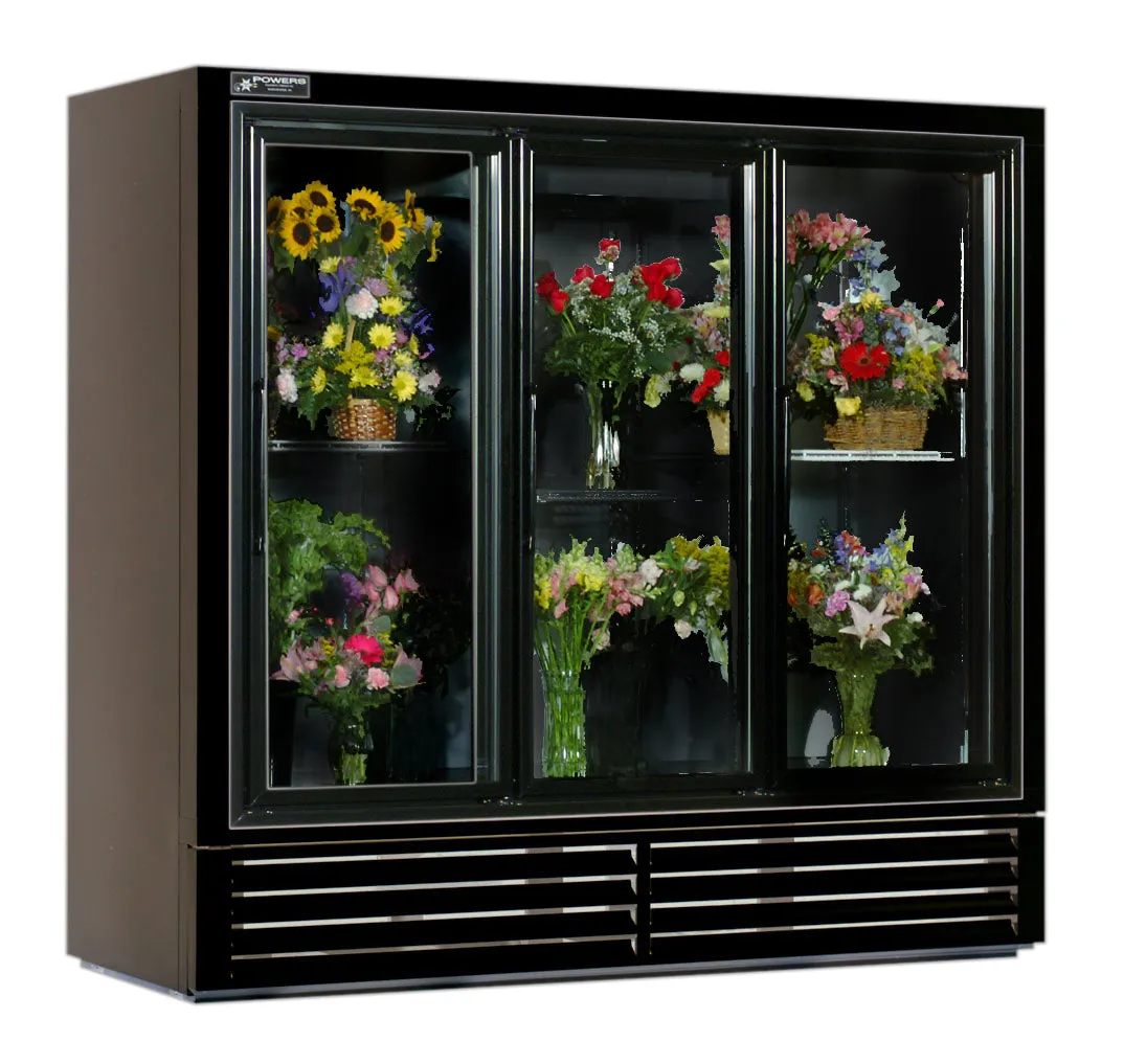 Powers (FS77SDB) 77" Wide Refrigerated Floral Cooler with Three Swinging Glass Doors