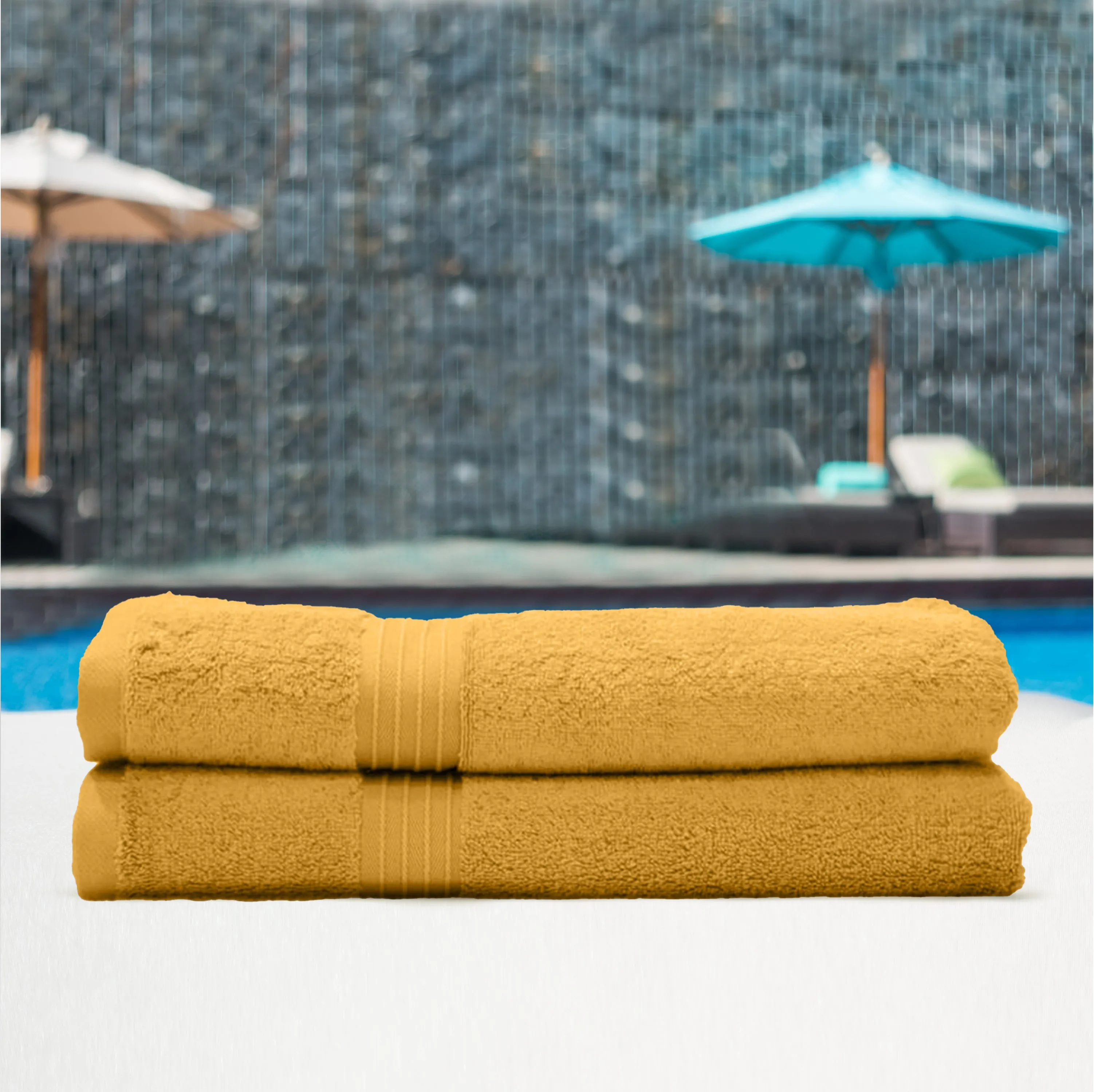 Premium Gold Pack of 2  600gsm High Quality Cotton Bath Towel 70x140cm