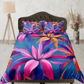 Purple floral bedding, luxury duvet cover queen, king, boho duvet, designer bedding, aesthetic bedding, maximalist full size bedding