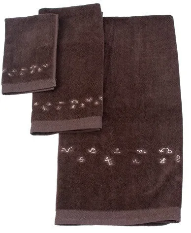 "Brands" 3-Piece Embroidery Bath Towel Set - Chocolate