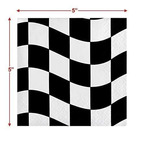 Race Party Supplies Black and White Checkered Paper Dessert Plates and Beverage Napkins (Serves 16)