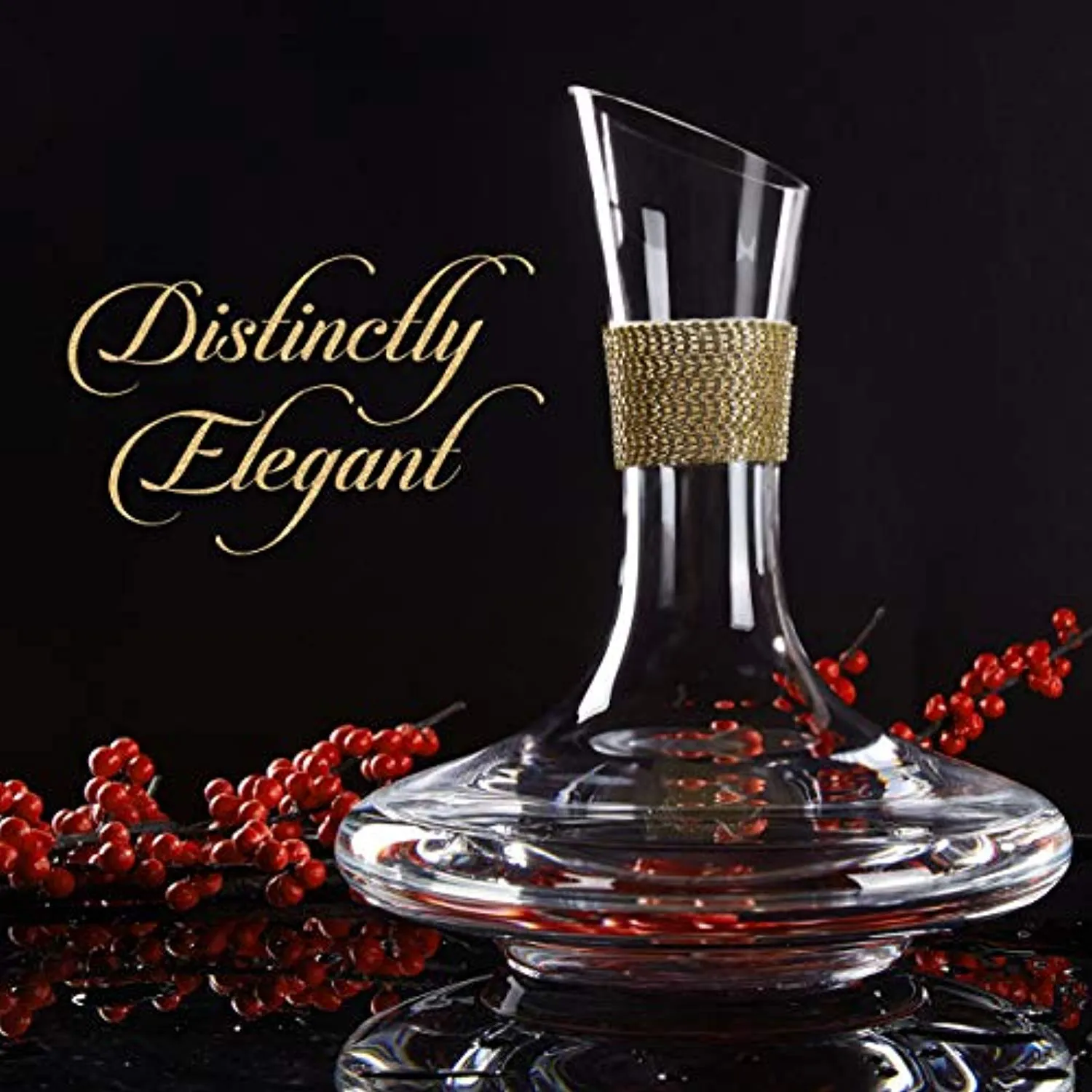 Red Wine Decanter - Large Wide Base with Dazzling Rhinestone Design