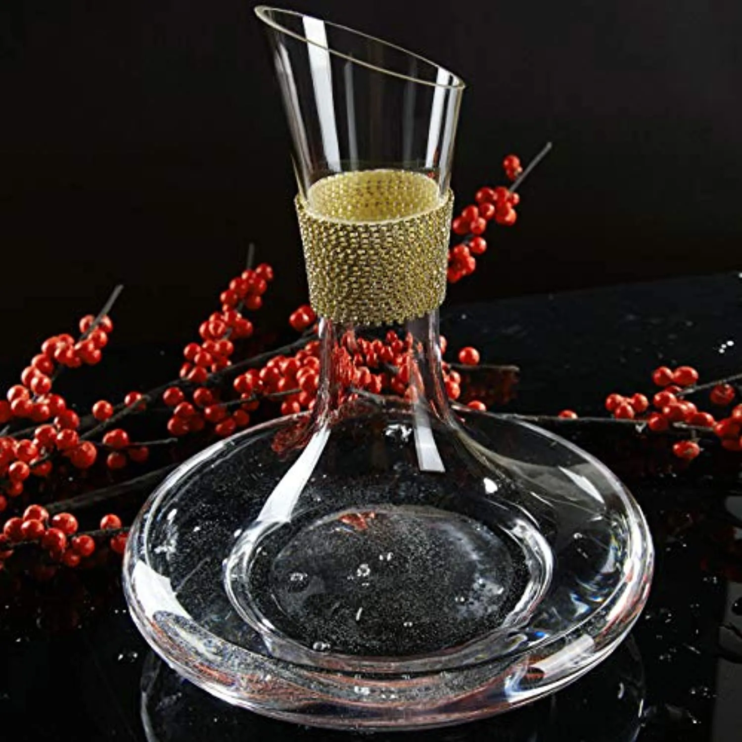 Red Wine Decanter - Large Wide Base with Dazzling Rhinestone Design