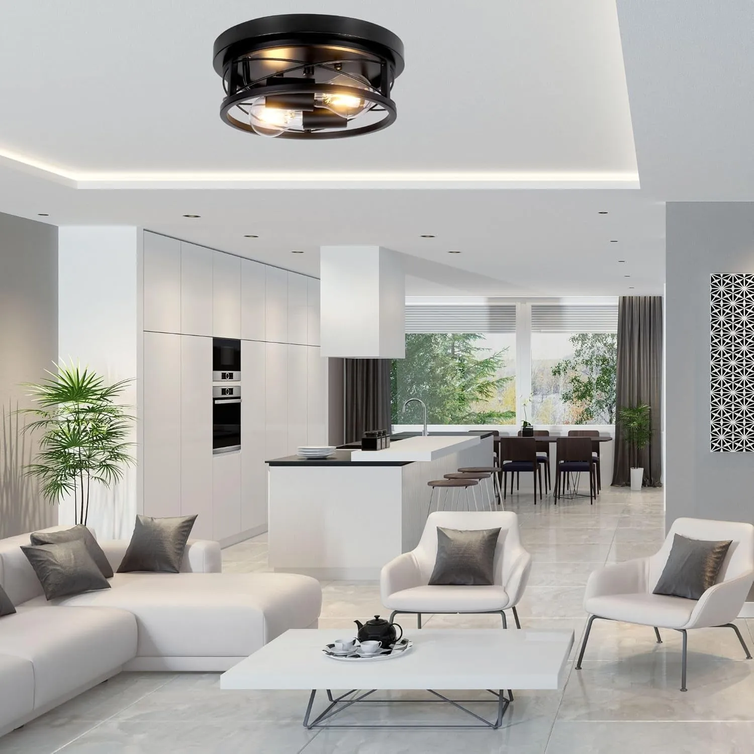 Round Black Ceiling Light, 2-Way Ceiling Lights with E27 Flush Light Fittings Ceilings, Ceiling Lighting for Chandeliers Ceiling Light, Ceiling Lights Living Room, Bedroom, Hallway & Kitchen