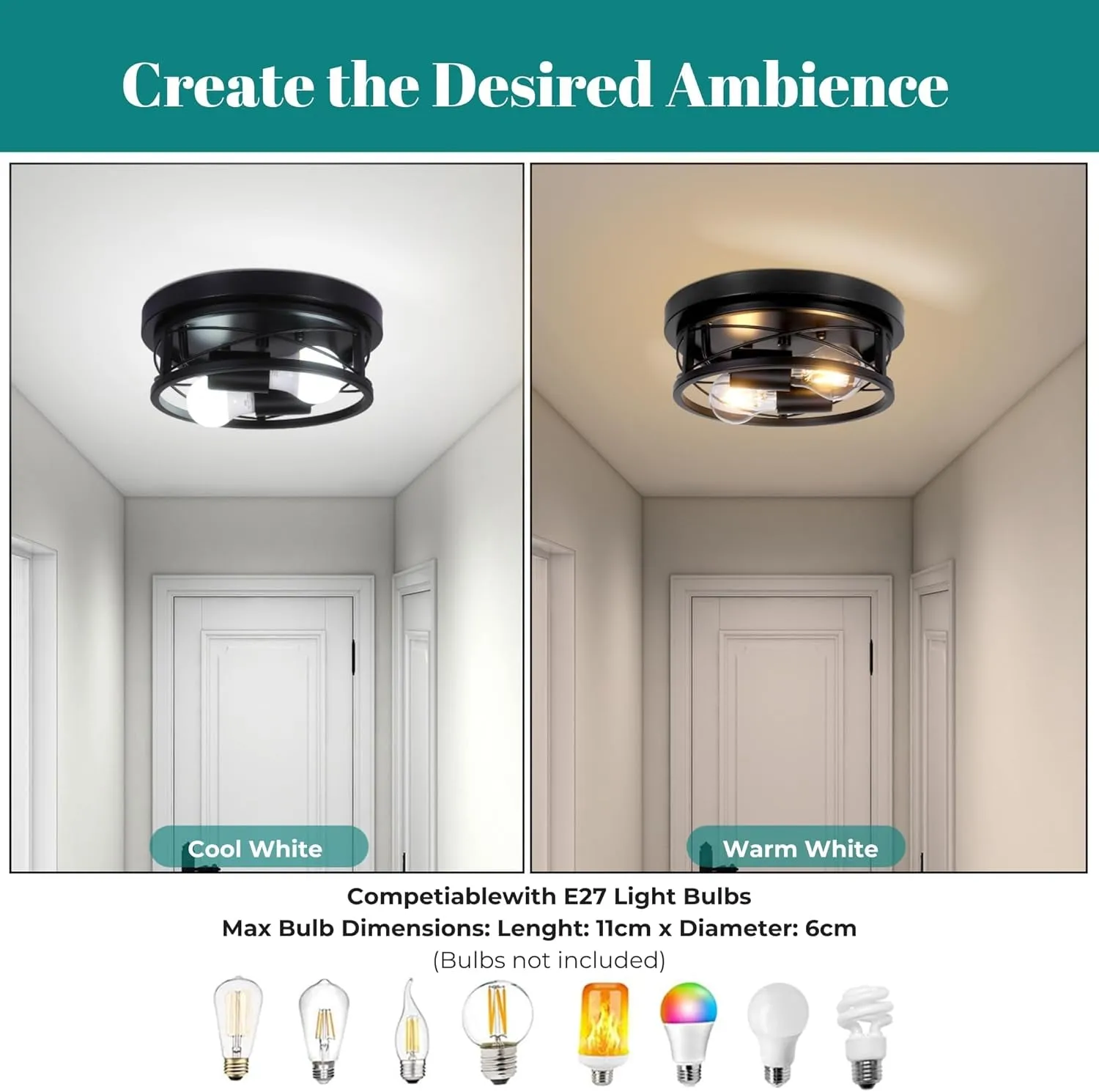 Round Black Ceiling Light, 2-Way Ceiling Lights with E27 Flush Light Fittings Ceilings, Ceiling Lighting for Chandeliers Ceiling Light, Ceiling Lights Living Room, Bedroom, Hallway & Kitchen