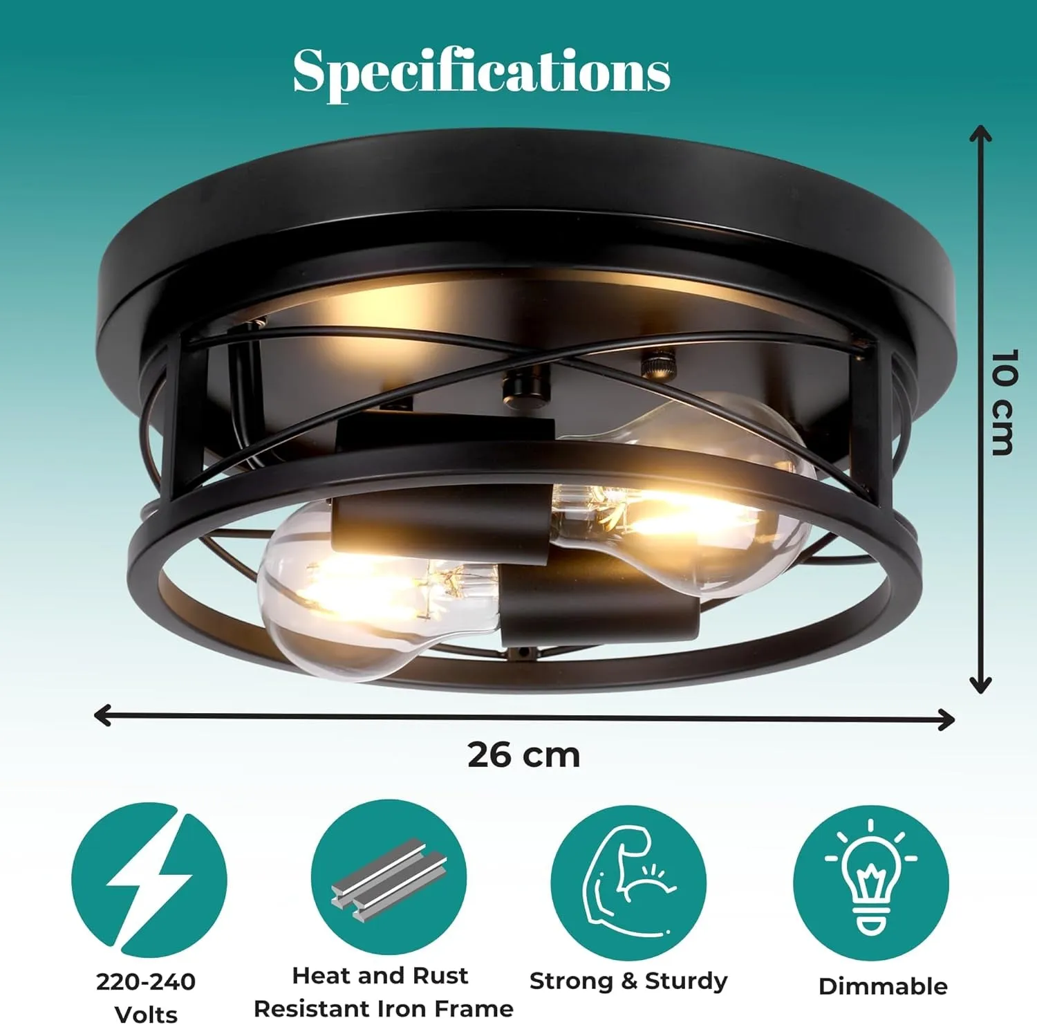 Round Black Ceiling Light, 2-Way Ceiling Lights with E27 Flush Light Fittings Ceilings, Ceiling Lighting for Chandeliers Ceiling Light, Ceiling Lights Living Room, Bedroom, Hallway & Kitchen