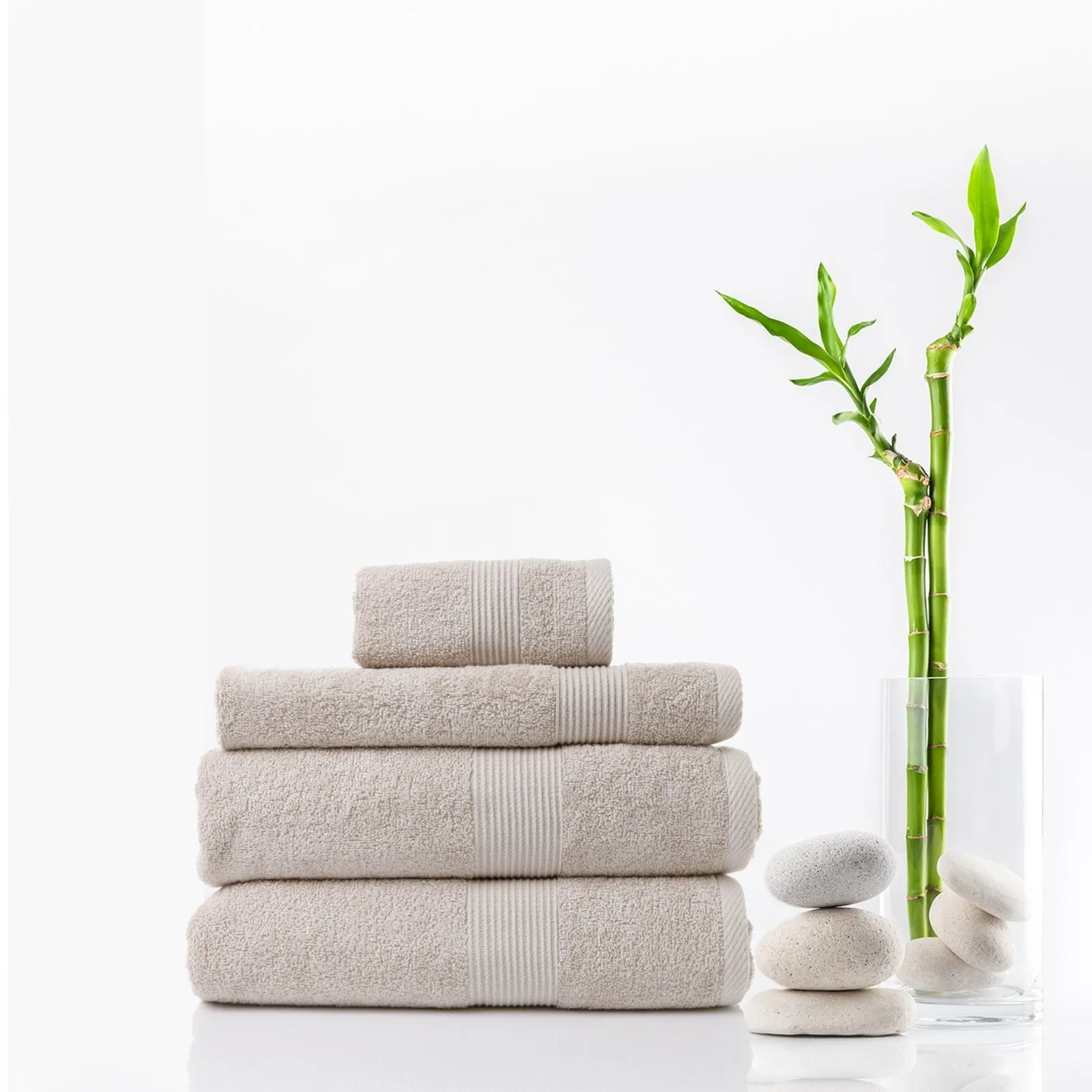 Royal Comfort 4 Piece Cotton Bamboo Towel Set 450GSM Luxurious Absorbent Plush Beige