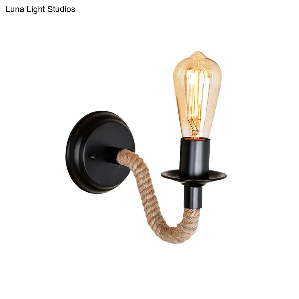 Rustic Brown Rope Wall Sconce with Exposed Bulb Design