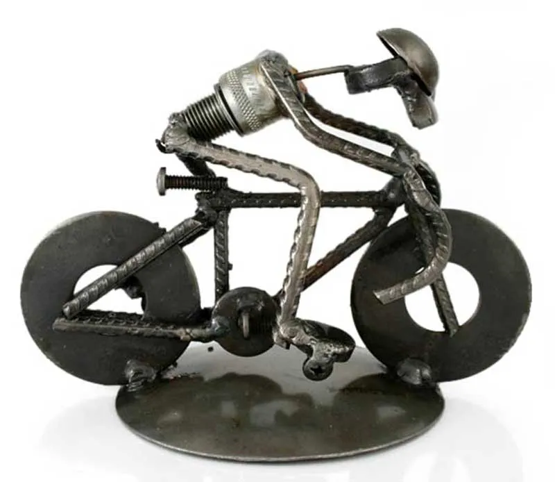 Rustic Cyclist Metallic Recycled Metal Sculpture