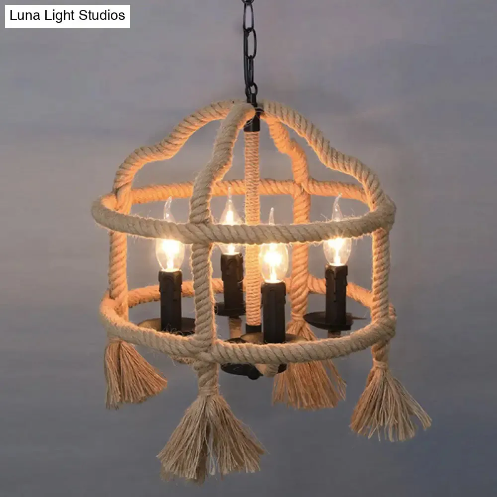 Rustic Hemp Rope Hanging Lamp, Vintage Single-Bulb Pendant for Restaurants - Brown