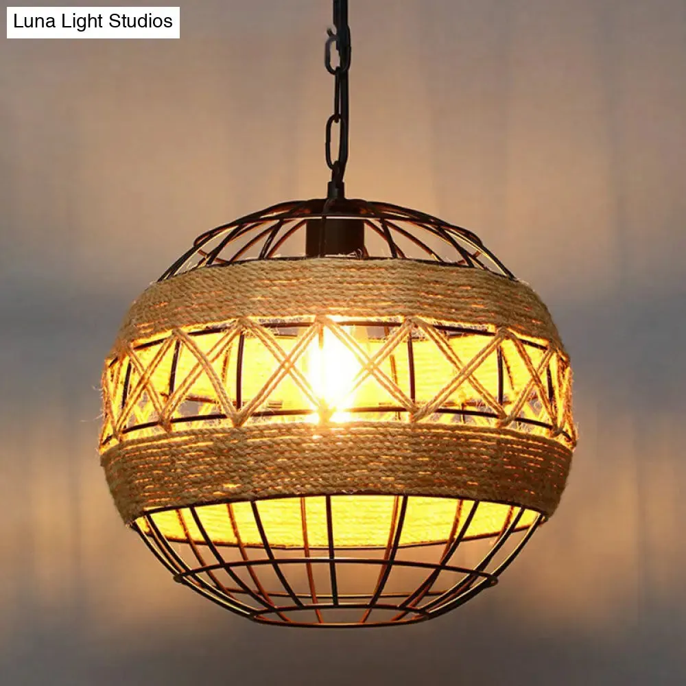 Rustic Hemp Rope Hanging Lamp, Vintage Single-Bulb Pendant for Restaurants - Brown