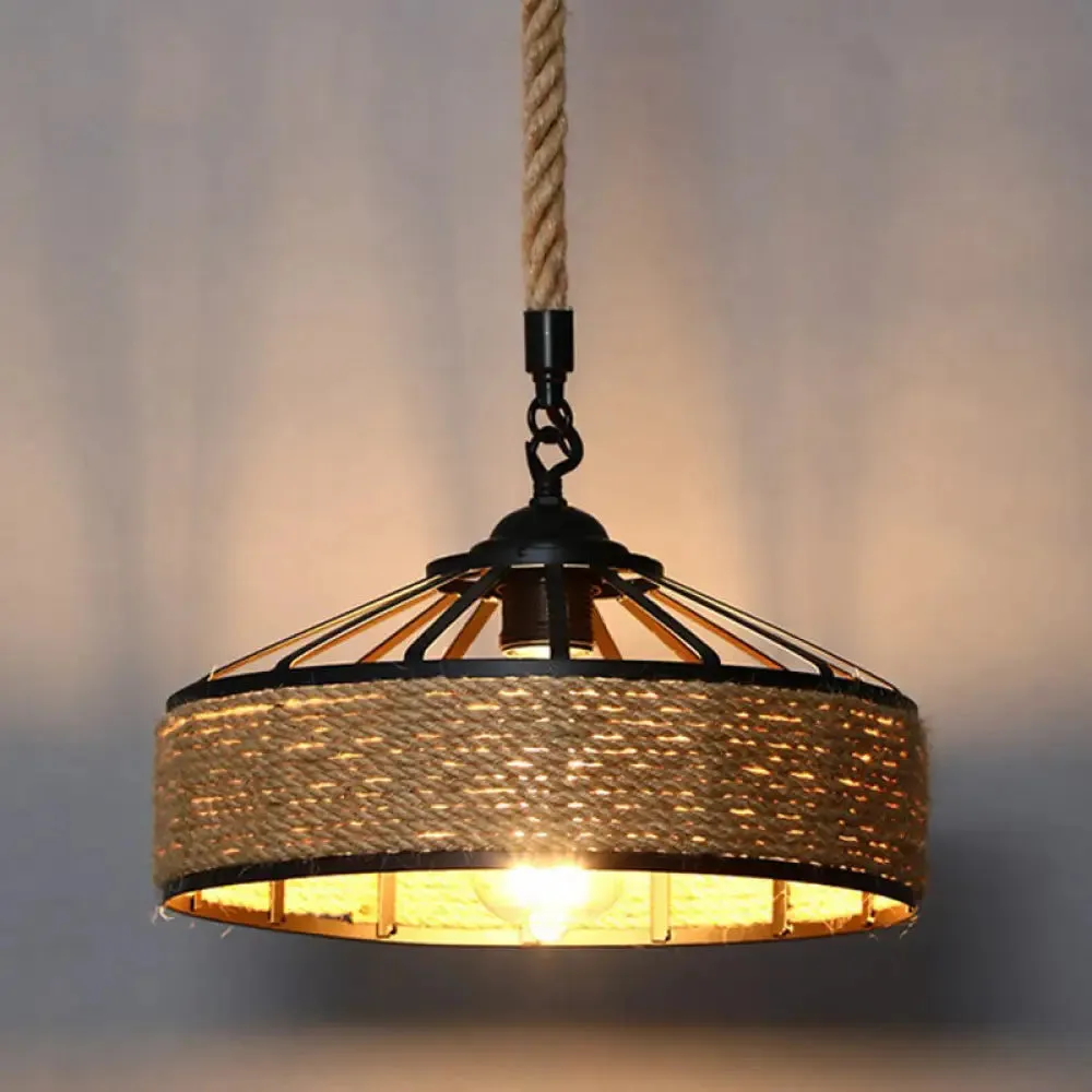 Rustic Hemp Rope Hanging Lamp, Vintage Single-Bulb Pendant for Restaurants - Brown