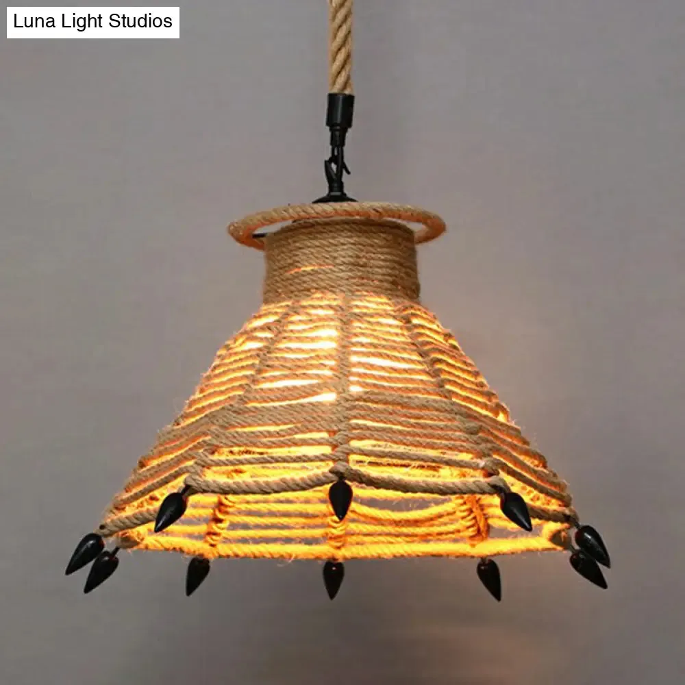 Rustic Hemp Rope Hanging Lamp, Vintage Single-Bulb Pendant for Restaurants - Brown