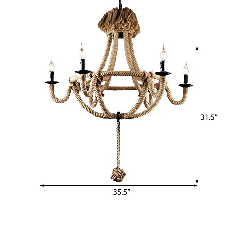 Rustic Style Candle Rope Chandelier: Beige Pendant Lighting for Dining Room (3/6 Lights)