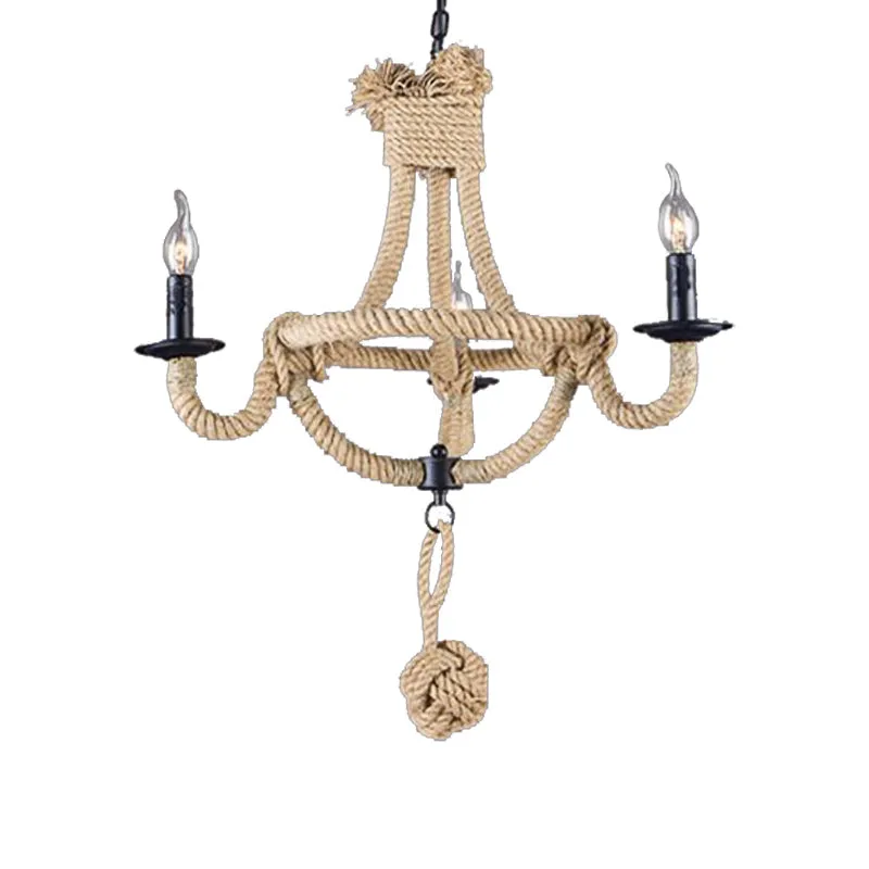 Rustic Style Candle Rope Chandelier: Beige Pendant Lighting for Dining Room (3/6 Lights)