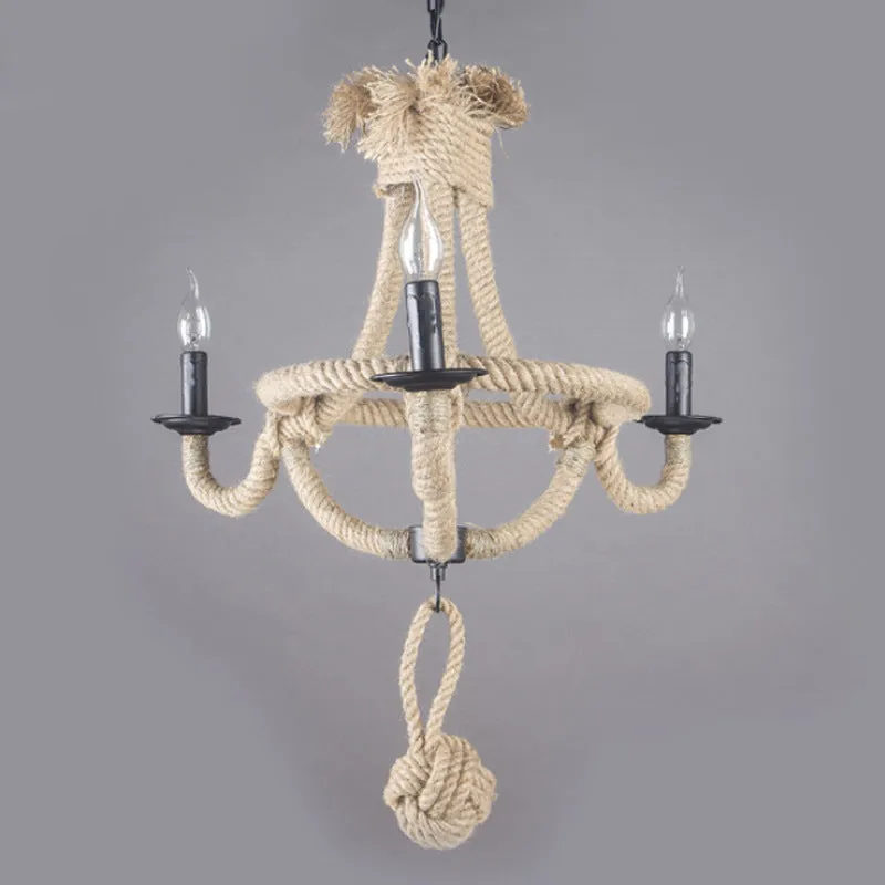 Rustic Style Candle Rope Chandelier: Beige Pendant Lighting for Dining Room (3/6 Lights)