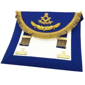 Scottish Rite Past Master Handmade Embroidery Apron - Blue with Vinework