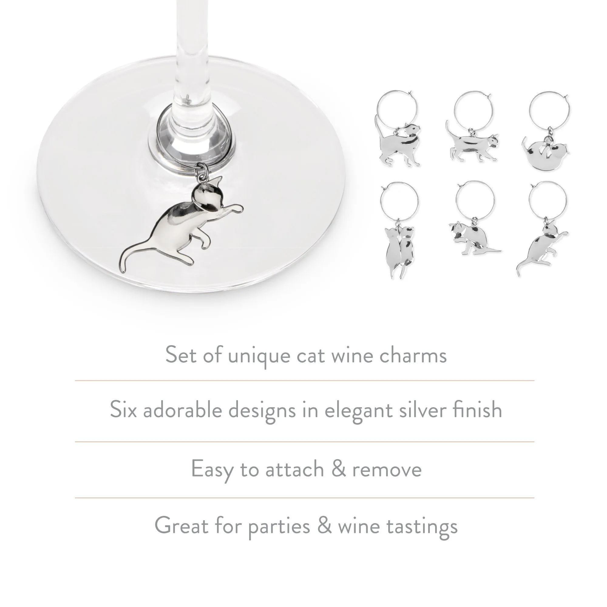 Silver Cat Wine Charms