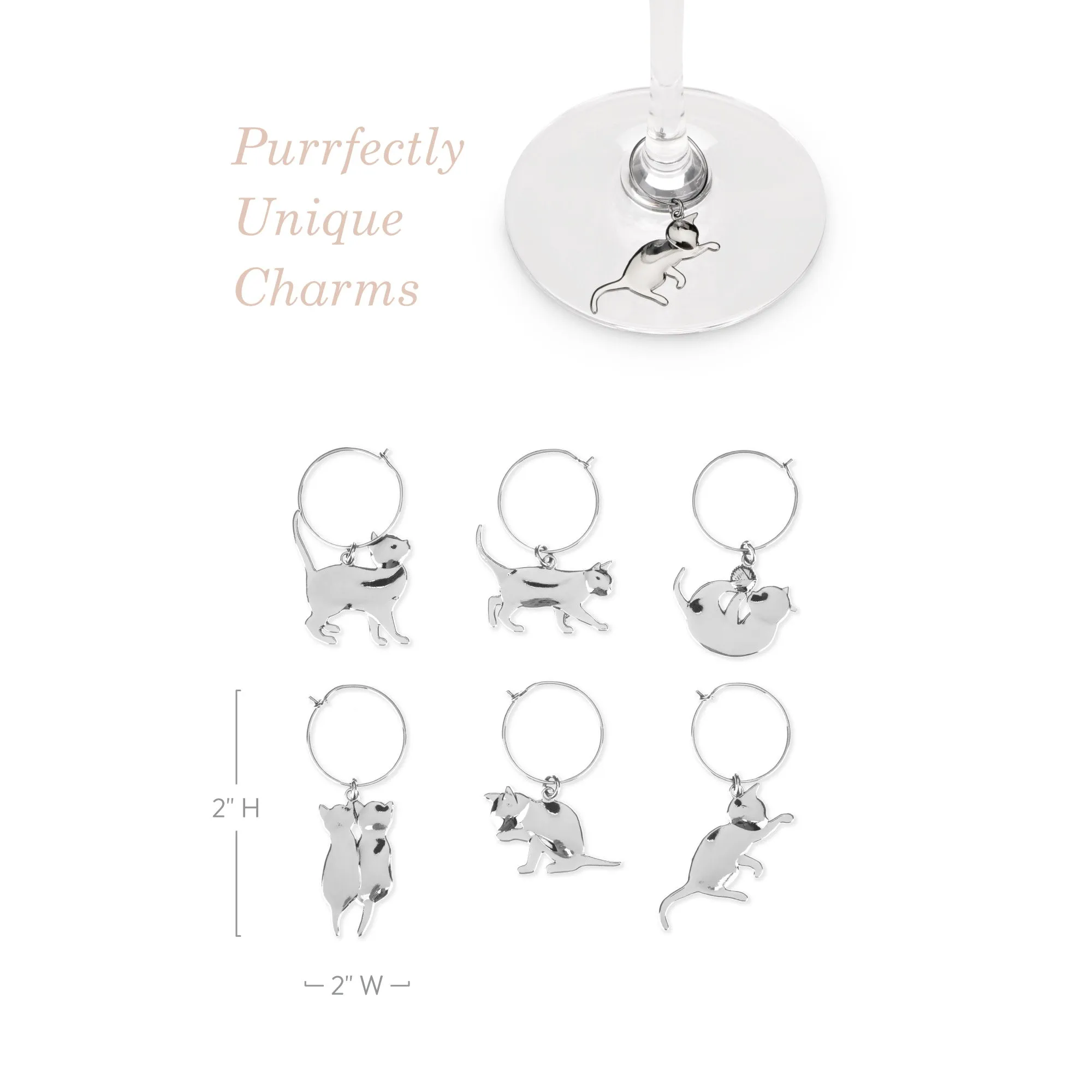 Silver Cat Wine Charms