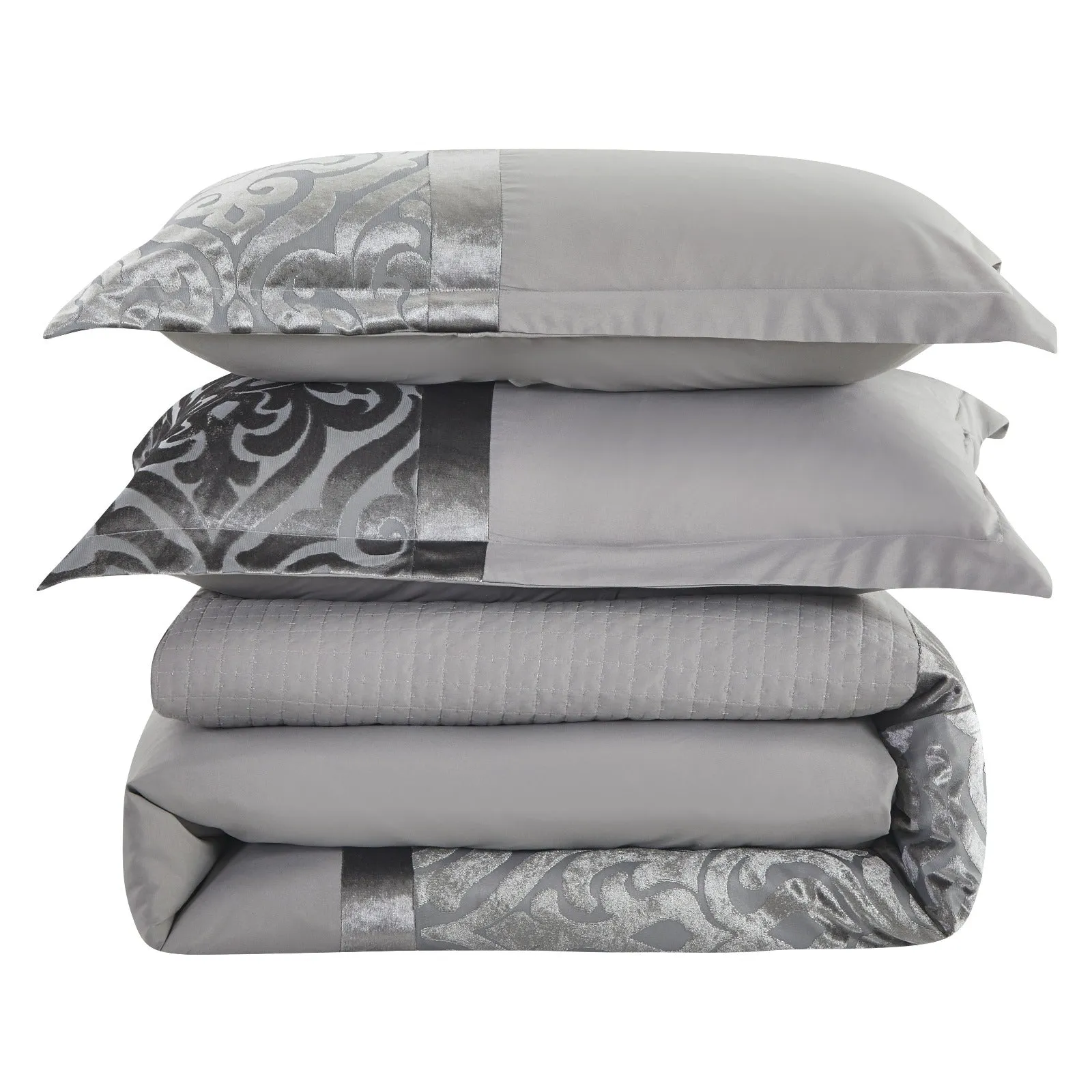 Silver Crushed Velvet Duvet Cover Set with 2 Pillowcases – Soft and Elegant Bed Quilt Cover