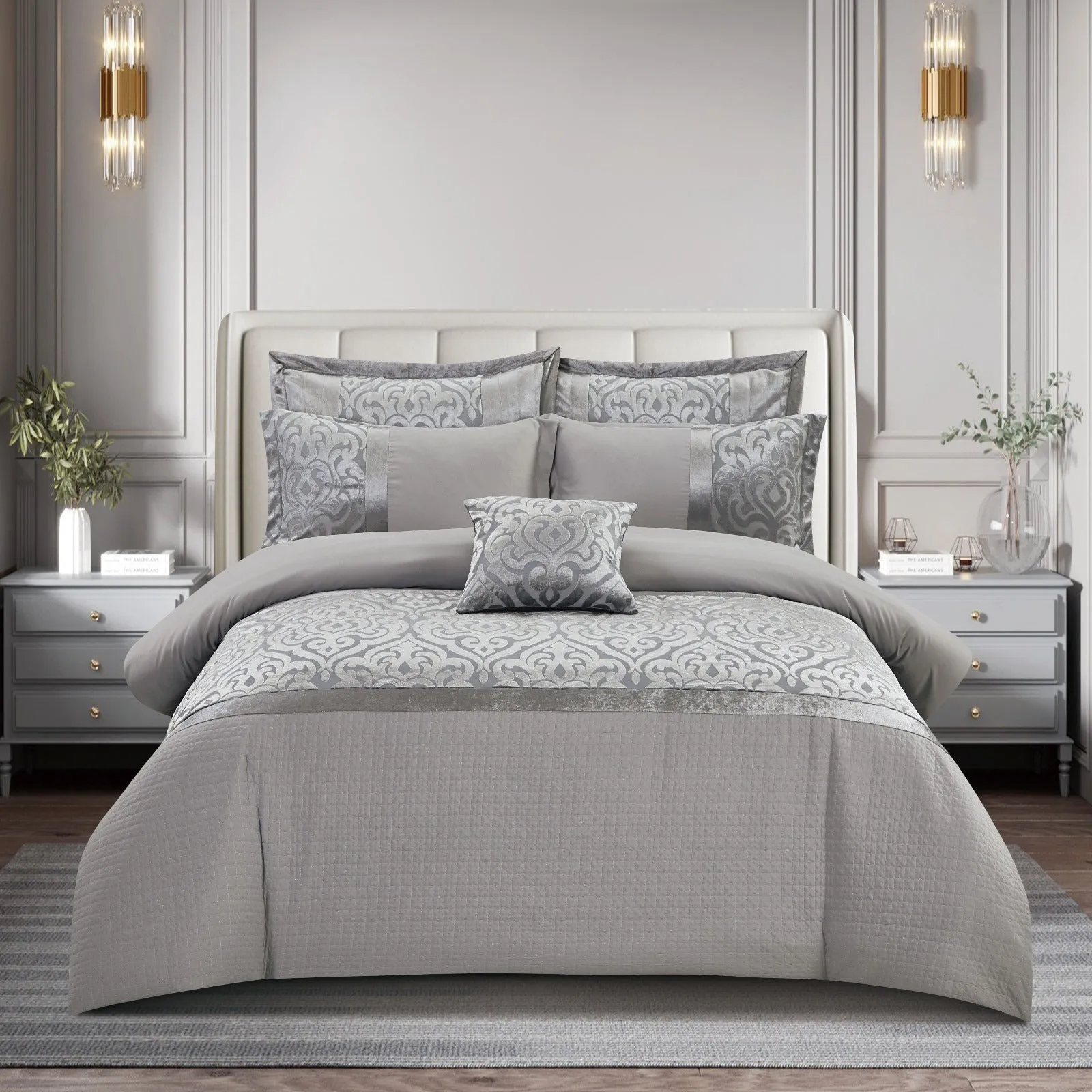 Silver Crushed Velvet Duvet Cover Set with 2 Pillowcases – Soft and Elegant Bed Quilt Cover