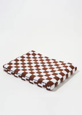 SINGLE LARGE TOWEL - BROWN SMALL CHECK