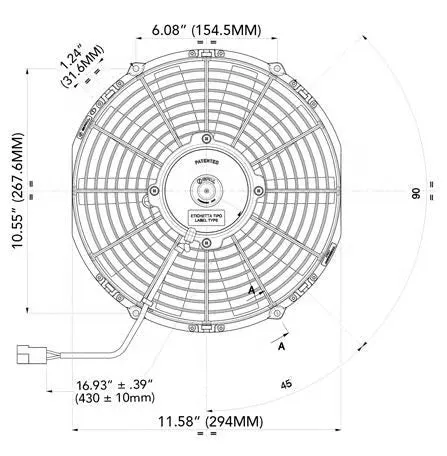 SPAL 11.00" Inch Electric Fan Pusher Style Low Profile 808 CFM 10 Straight Style Blades - 30100365