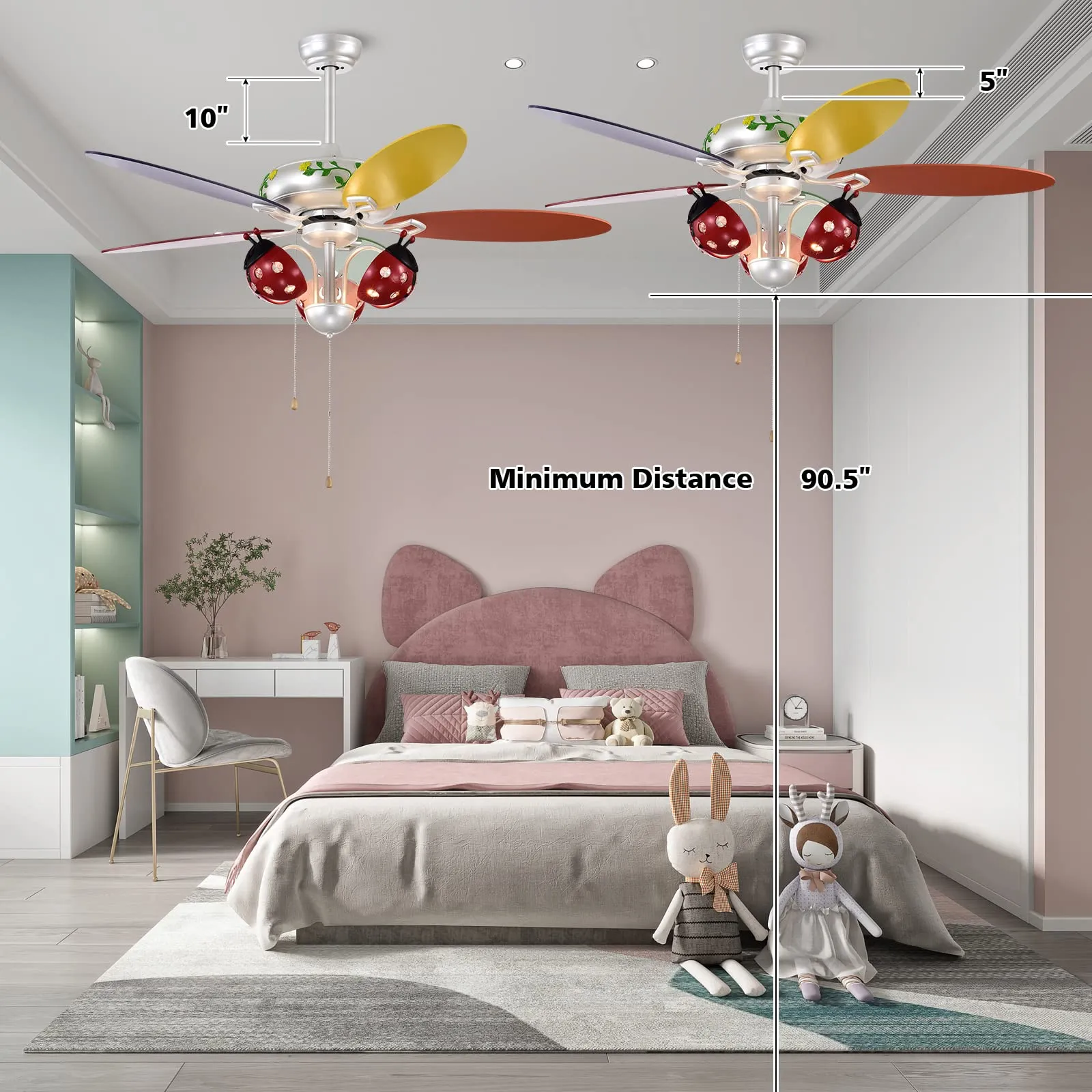 Tangkula 52"Ceiling Fan with Pull Chain Control, Kids Fan Light with 5 Colorful Blades and 3-Speed,Multi-Color