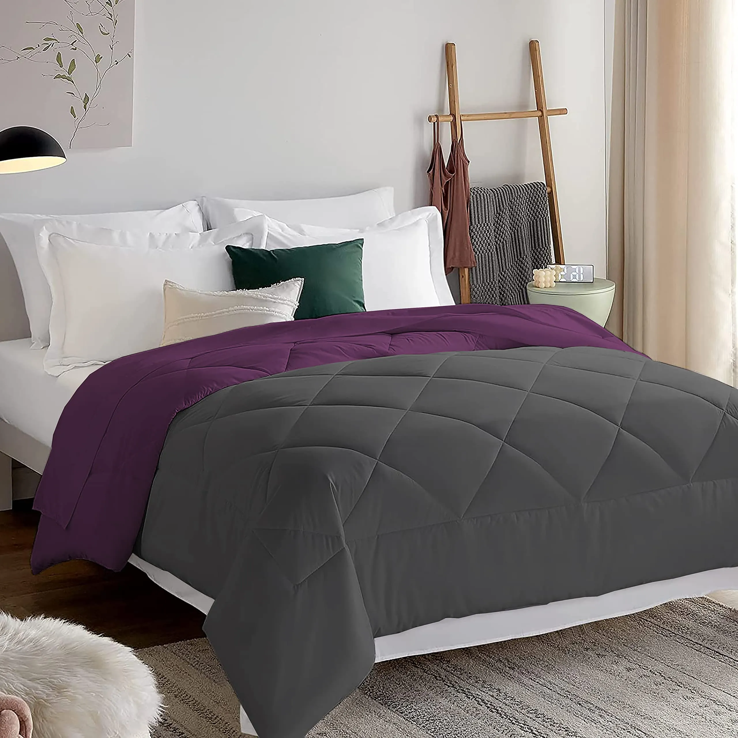 TEXOFAB - Reversible Comforter Double Bed | 220 GSM All Weather Double Bed Comforter/Quilt/Rajai/Duvet/Blanket for Double Bed - (90"x100" Inch) - Wine & Dark Grey, Polyester