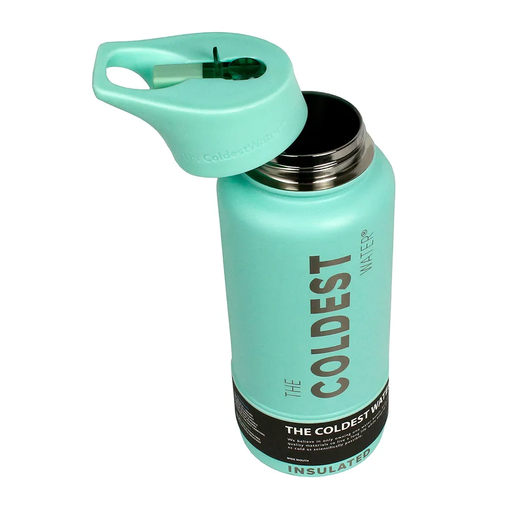 The Coldest Sports Water Bottle 32oz Straw Lid Stainless Steel Oceanic Green