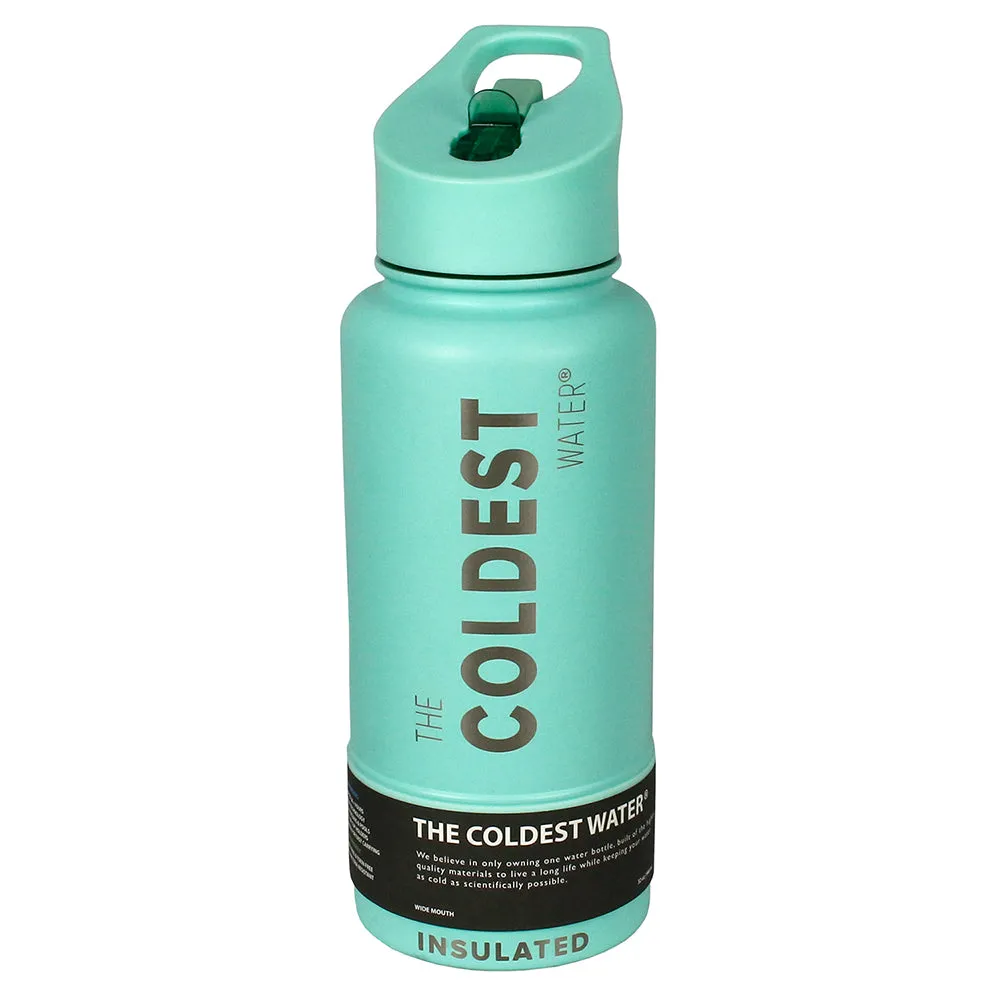 The Coldest Sports Water Bottle 32oz Straw Lid Stainless Steel Oceanic Green