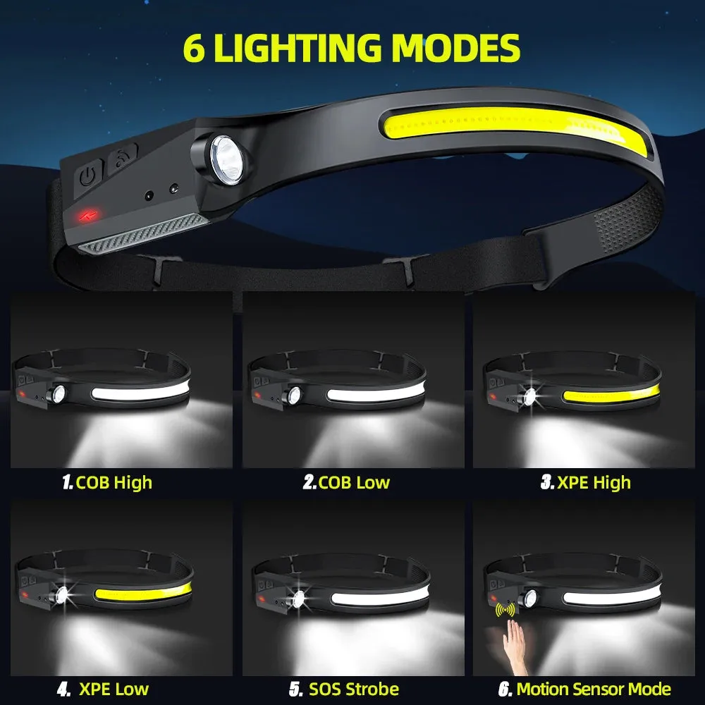 USB Rechargeable LED Sensor Headlamp XPE COB Headlight Led Head Torch Camping Search Light Head Flashlight for Fishing Lantern