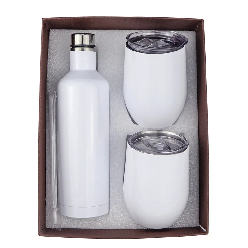 Vacuum Insulated Travel 304 Stainless Steel Tumbler Bottle Cup Gift Set with Two Steel Straws