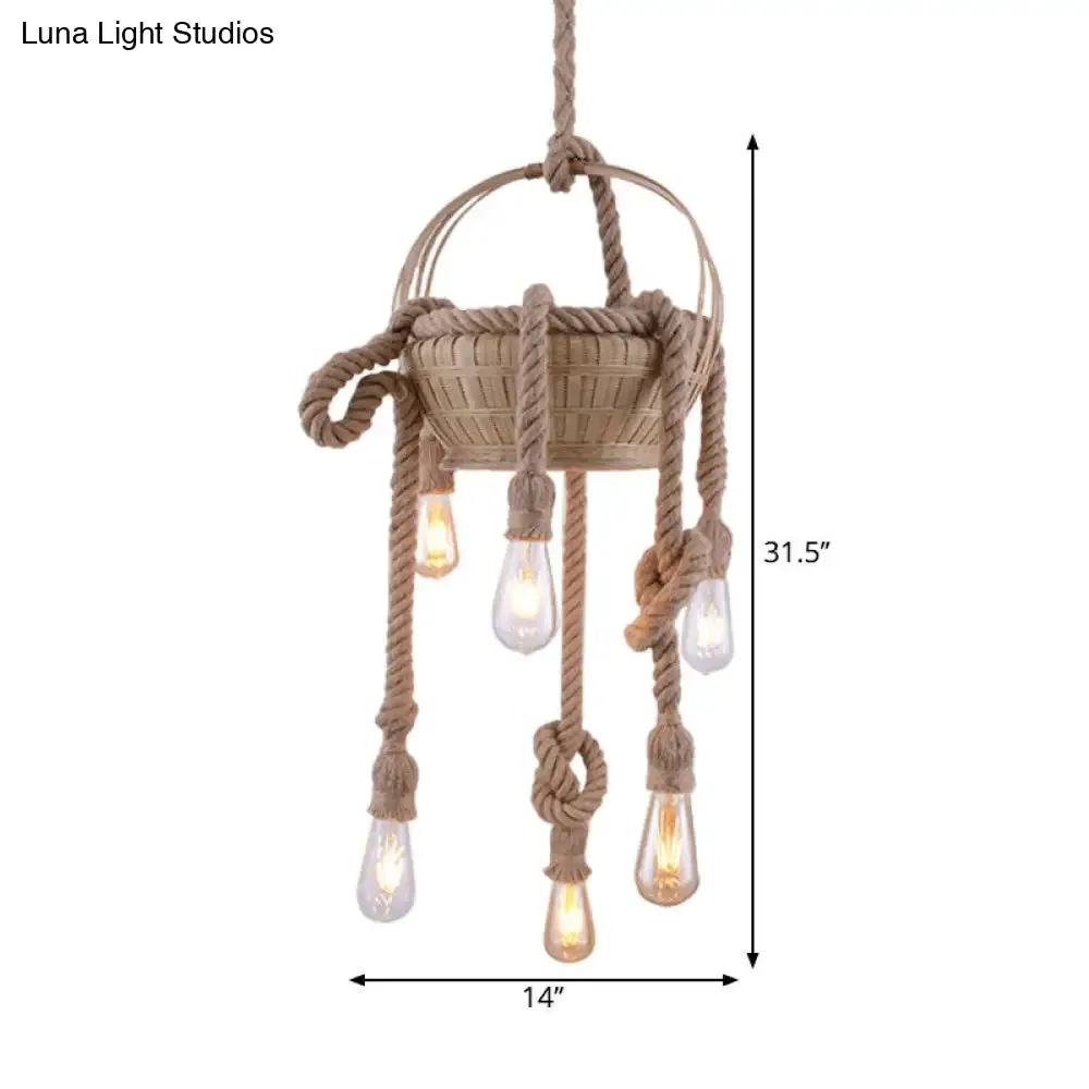 Vintage Beige Hemp Rope Chandelier - Rustic Hanging Light for Living Room