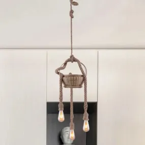 Vintage Beige Hemp Rope Chandelier - Rustic Hanging Light for Living Room