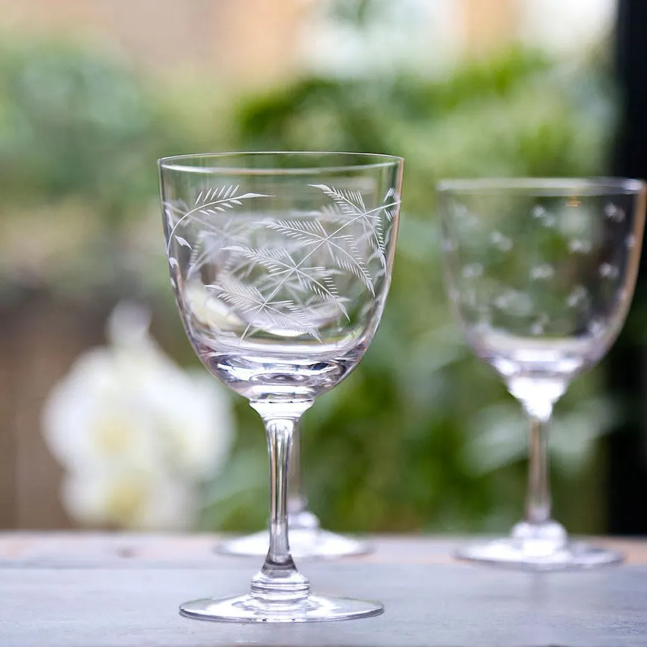 Vintage Style Long Stem Wine Glass - Fern - Set of Six