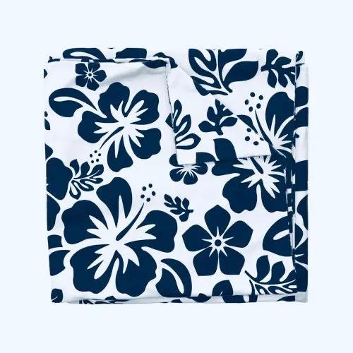 White and Navy Blue Hibiscus and Hawaiian Flowers Duvet Cover -Medium Scale