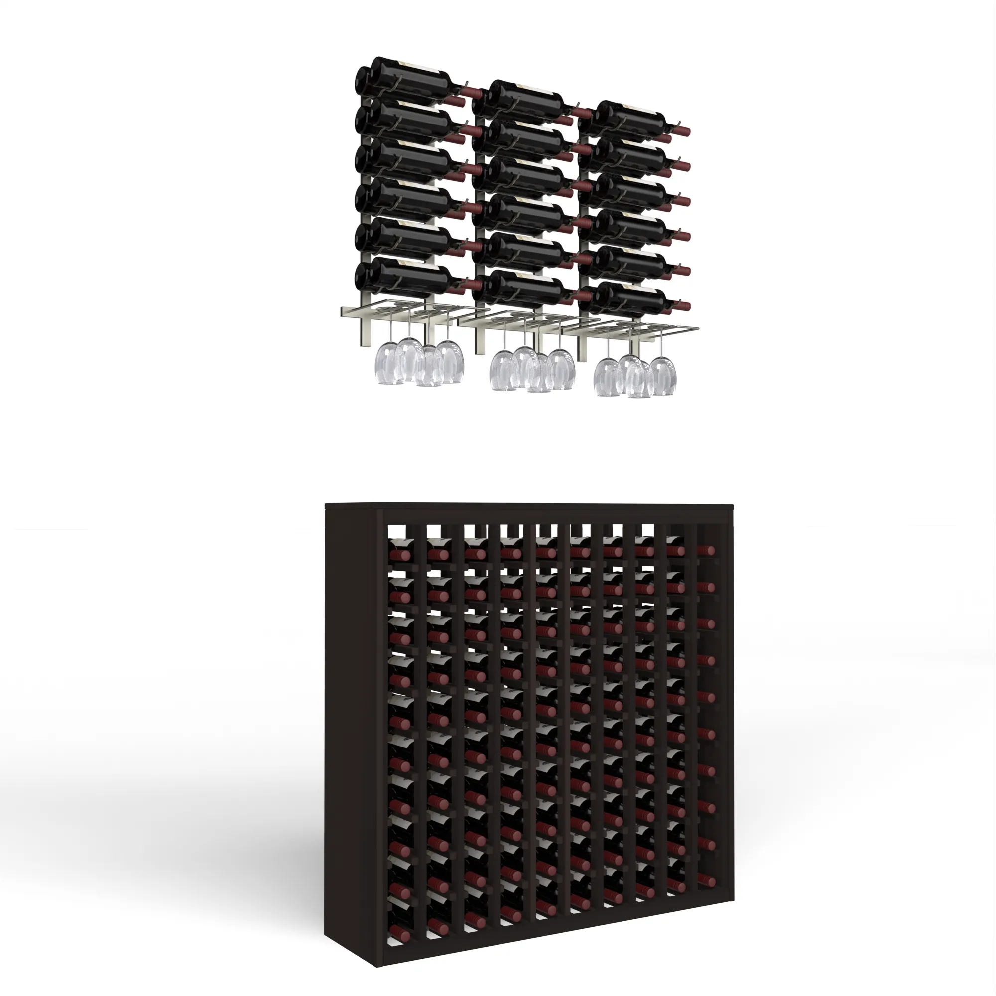 Wine Room Essentials Bundle - 100 Bottle Deluxe x W Series Racks in Brushed Nickel Metal