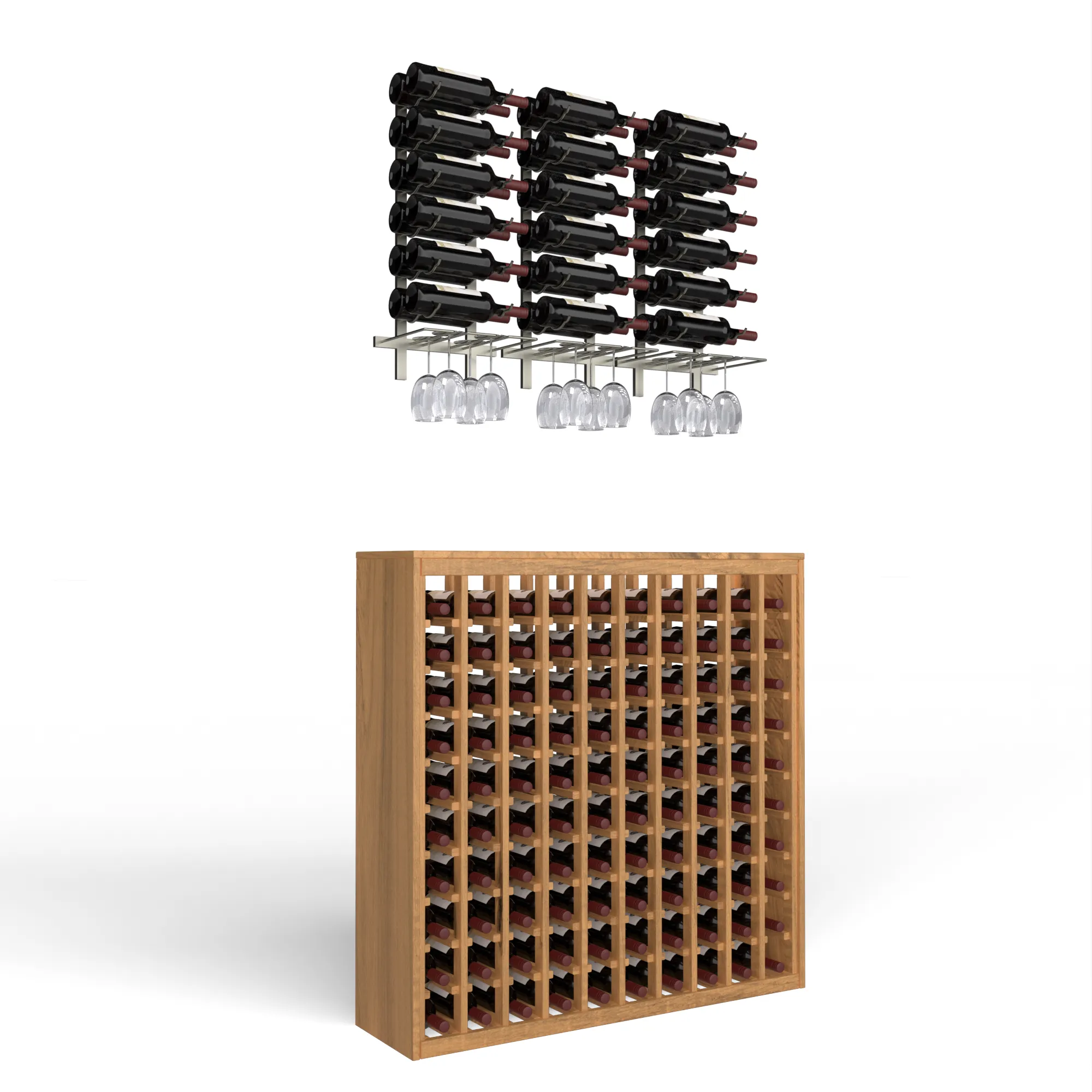 Wine Room Essentials Bundle - 100 Bottle Deluxe x W Series Racks in Brushed Nickel Metal