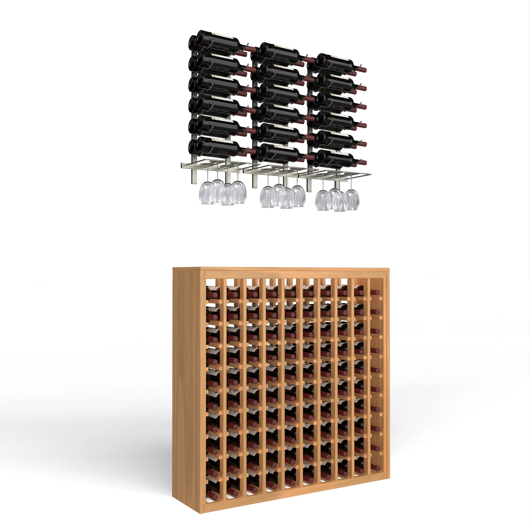 Wine Room Essentials Bundle - 100 Bottle Deluxe x W Series Racks in Brushed Nickel Metal