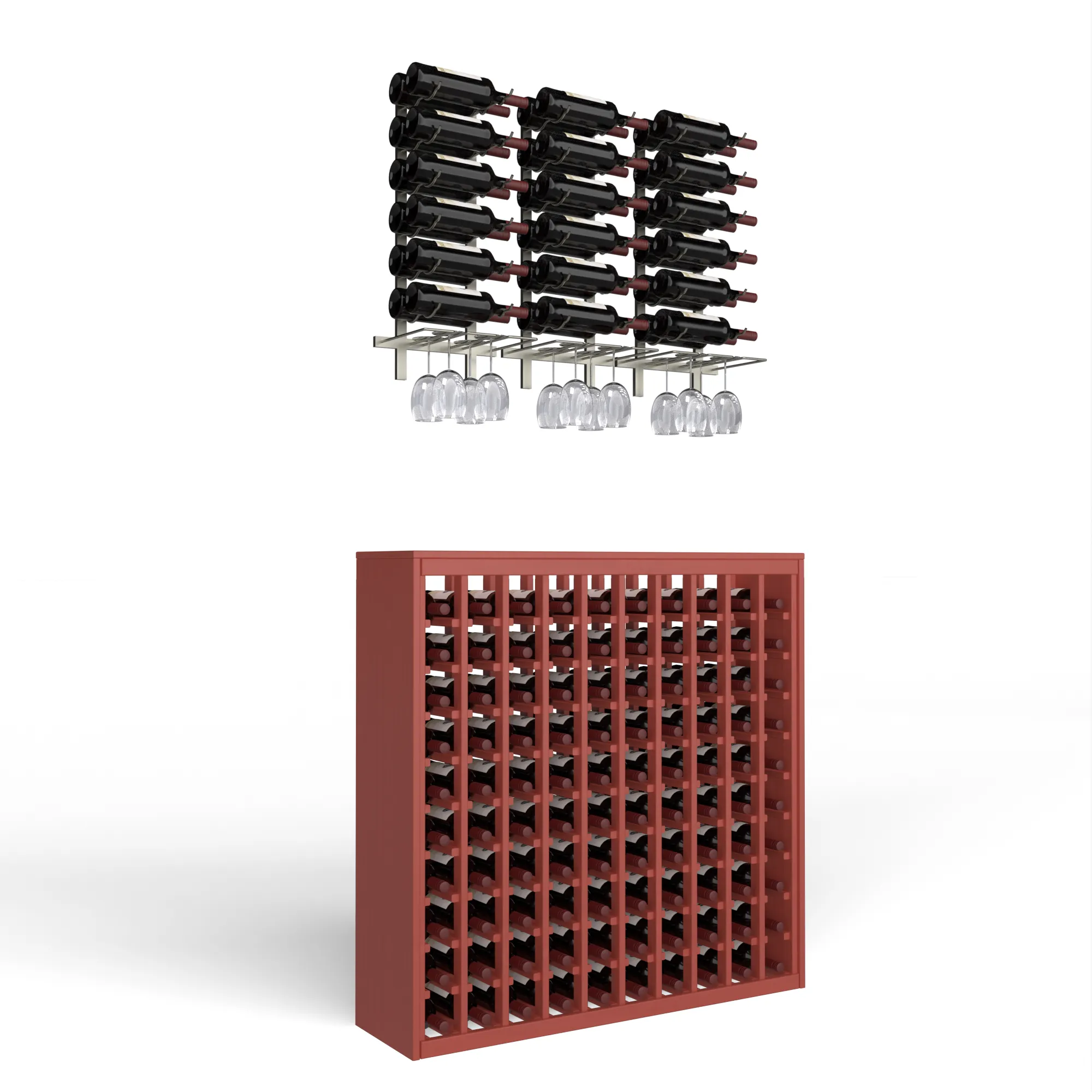 Wine Room Essentials Bundle - 100 Bottle Deluxe x W Series Racks in Brushed Nickel Metal