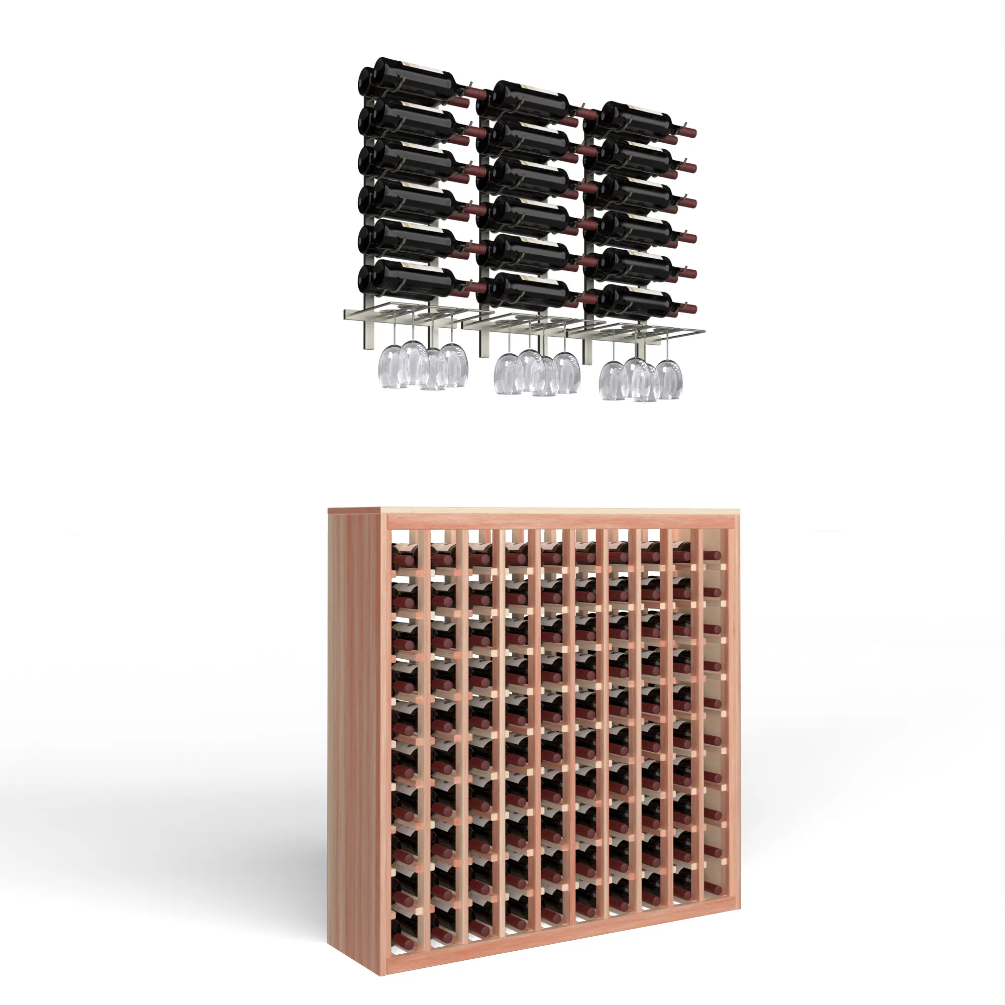 Wine Room Essentials Bundle - 100 Bottle Deluxe x W Series Racks in Brushed Nickel Metal